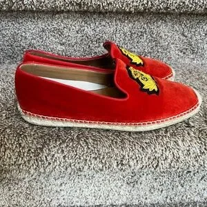 Christian Louboutin Unisex Red Velvet Loafers with Embroidered Crest Christian Louboutin | Shoes | Christian Louboutin Unisex Red  main image 3